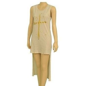 New Nordstrom Audrey 3+1 Gold Cross High Low Dress